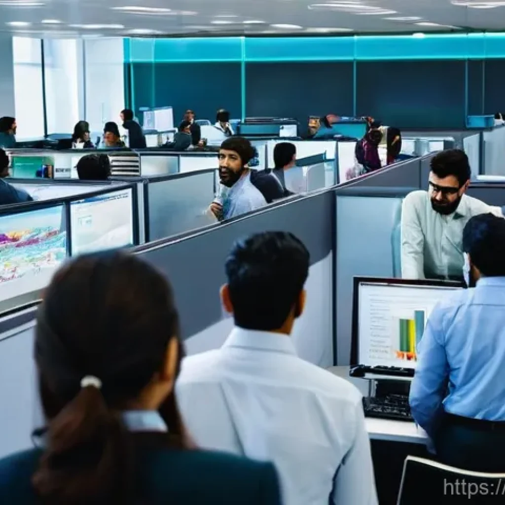 경영 전략 분석 도구 - **Prompt:** A dynamic, wide shot of a bustling modern office in a vibrant city, hinting at architect...