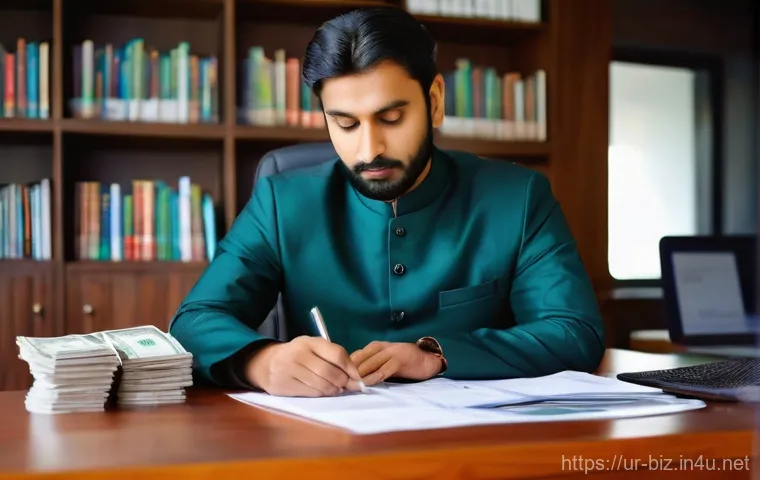 창업 리스크 관리 - **Financial Prudence in a Bustling Market:**
    "A confident male small business owner, in his late...