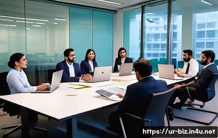 직원 관계 관리 - A diverse business team in a modern office setting, engaging in transparent communication and trust-...