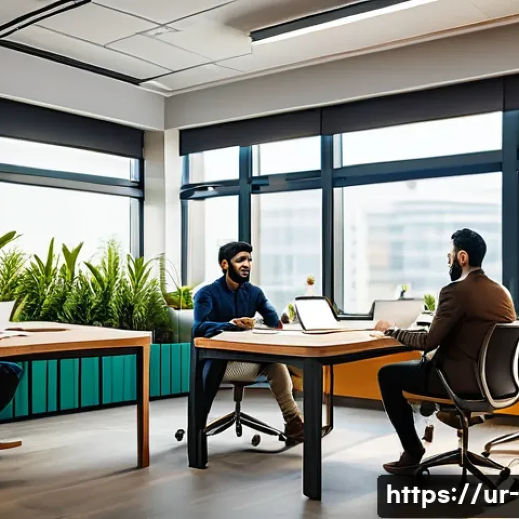 인사 관리 변화 - A modern Pakistani office environment showcasing a diverse group of young professionals engaged in a...