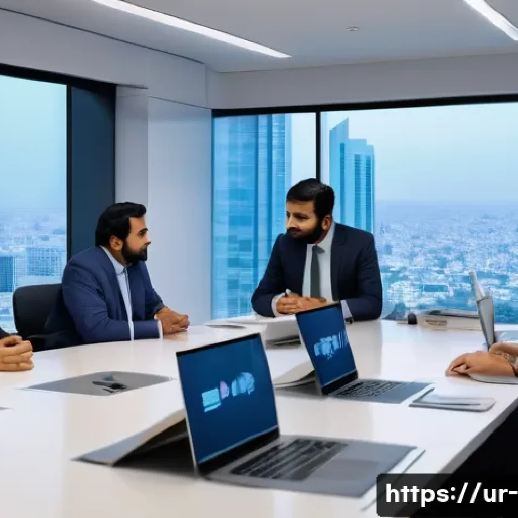 윤리적 기업 전략 - A modern corporate office scene in Karachi, Pakistan, showcasing a diverse team of professional men ...