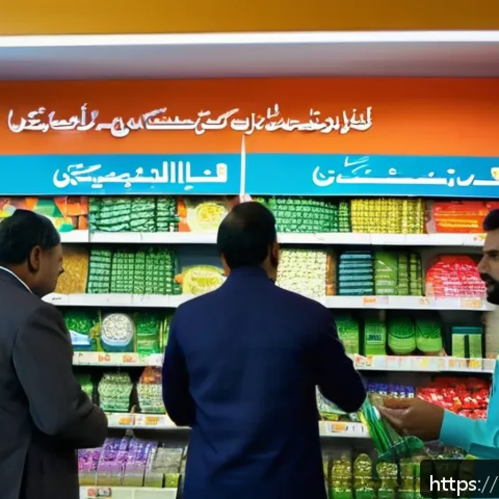 가격 결정 이론 - A modern Pakistani retail store interior showcasing a diverse group of customers examining various p...
