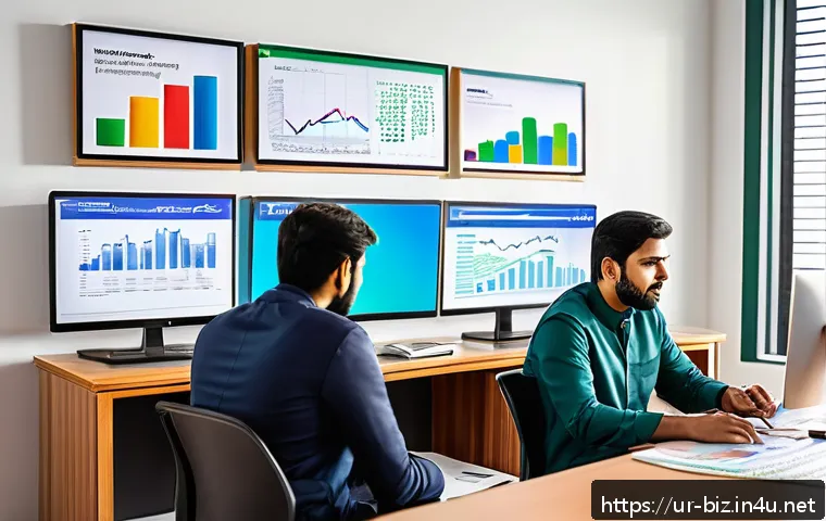 소비자 행동 분석 - A detailed digital marketing office scene in Pakistan, showing a diverse team analyzing colorful gra...
